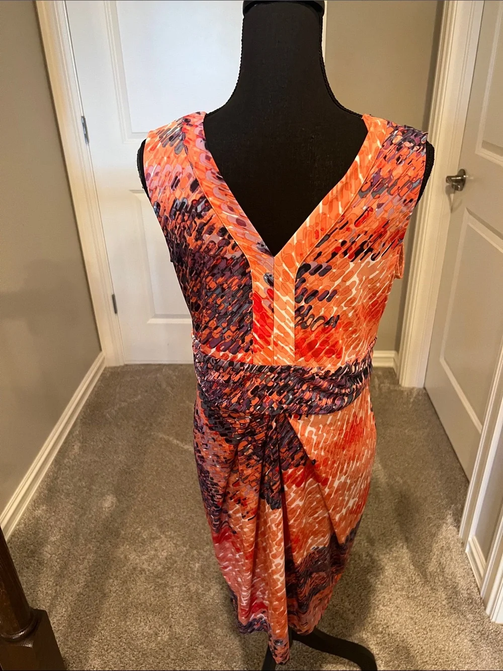 Simply Vera Vera Wang Orange & Navy Sleeveless Faux-Wrap Midi Dress Size Large - Picture 7 of 9